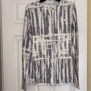 Under Armour Gray & White Tie-Dye Long Sleeve Fitted Shirt, Coldgear, XL